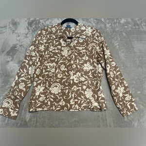 Y2K Sigrid Olsen So Blue Jacket Women’s Medium Floral Buttons Tan Cotton